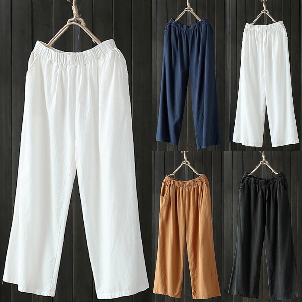 Women Palazzo High Waist Wide Leg Culottes Cotton Linen Trousers Loose Pants Women Palazzo High Waist Wide Leg Culottes Cotton Linen Trousers Loose Pants