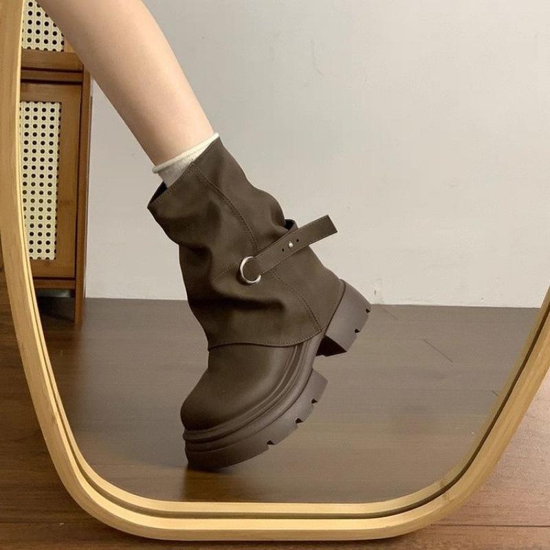British Style Short Boots 2025 Autumn and Winter New Retro Heightening Martin Boots Women's Fashion Round Trouser Boots