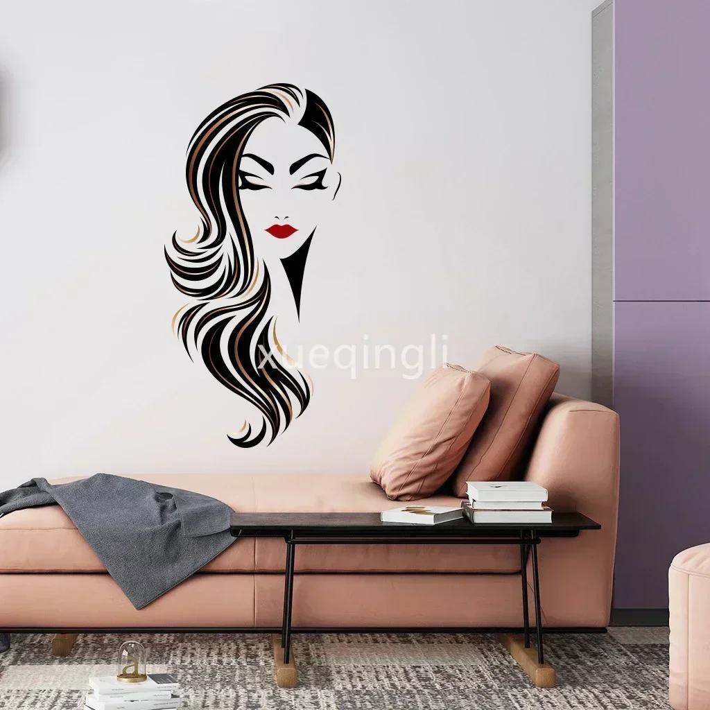 Female Face Beauty Vinyl Wall Decal Beauty Studio Door Sticker Cosmetic Makeup Wall Art Sticker Mural Removable Salon Decoration