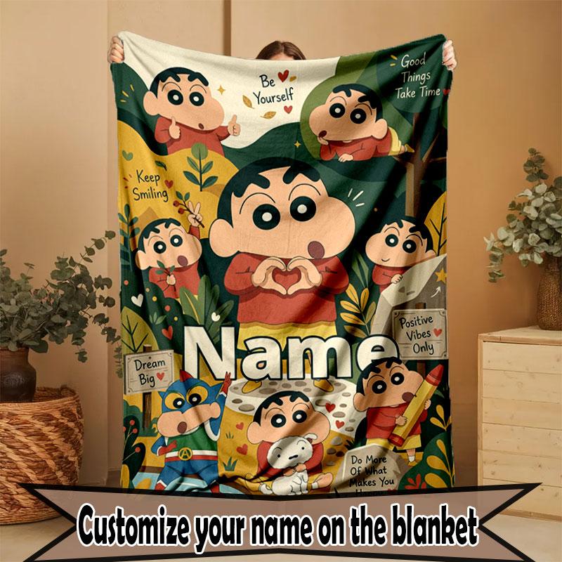Custom Name Personalized Crayon Shin chan Print Blanket, Home Decor, Bedroom, Sofa, Camping, Couch, Gifts for Birthday Christmas