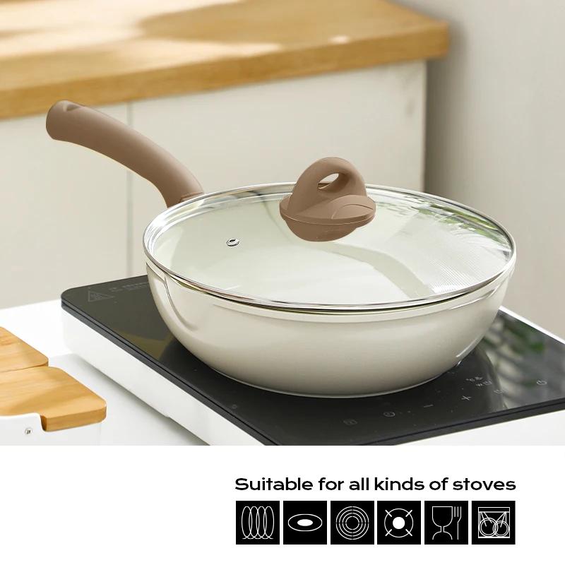 5 Sizes Non-stick Ceramic Pot Durable Frying Pan Wok Pan with Lid Induction Gas Stove Omelet Pans Steak Cooking Skillet Cookware