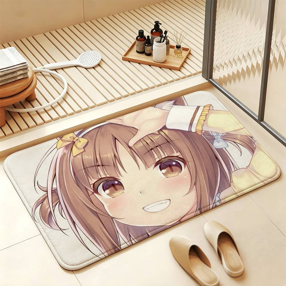 N-NEKOPARA Kawaii A-Azuki Short Plush Rug Carpet mat Machine Washable Soft Comfortable Anti‑Slip Floor Mat Home Decor