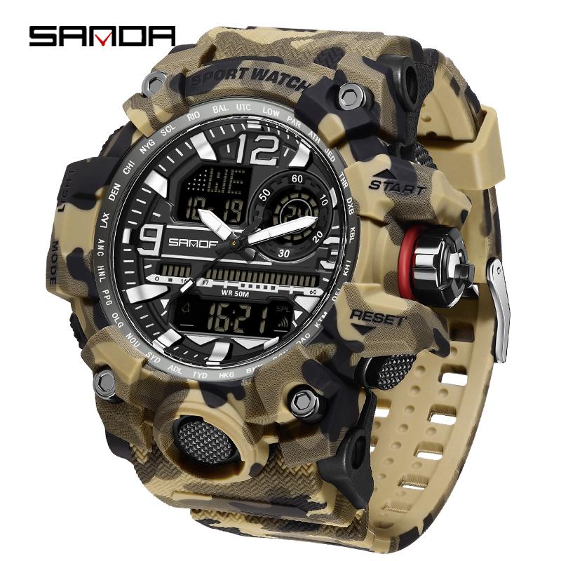 Fashion SANDA Brand 3359 Camo G Style Military Sports Men Led Digital Outdoor Sport Electronic Stopwatch Waterproof Casual Watch