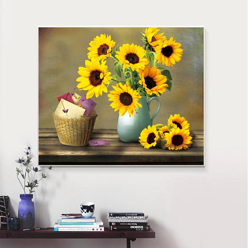

Cross-stitch Sunflower Full Diamond Painting Living Room Modern Minimalist Fresh Natural Wind Sticker Diamond Painting 5D 50x40cm
