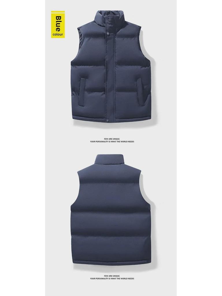 2024 Men's Trendy Solid Color Stand-up Collar Waistcoat: Warm and Casual Autumn/Winter Vest