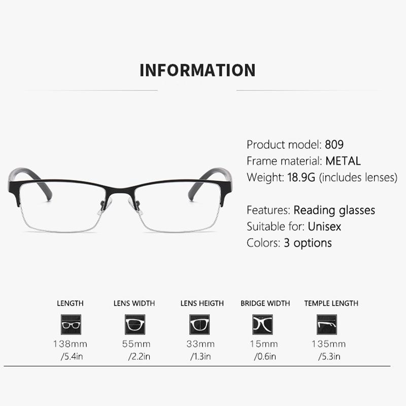 Multi Purpose Light-sensitive Color Changing Half Frame Business Glasses Frame With Automatic Zoom Presbyopia Glasses 809