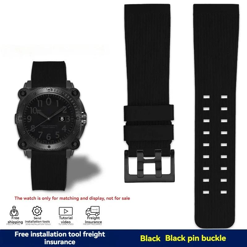 For Hamilton Khaki Deep Diving H78585333 H78505330 H78535380 Waterproof Watch Strap 24mm Rubber Strap Black Yellow Wristband