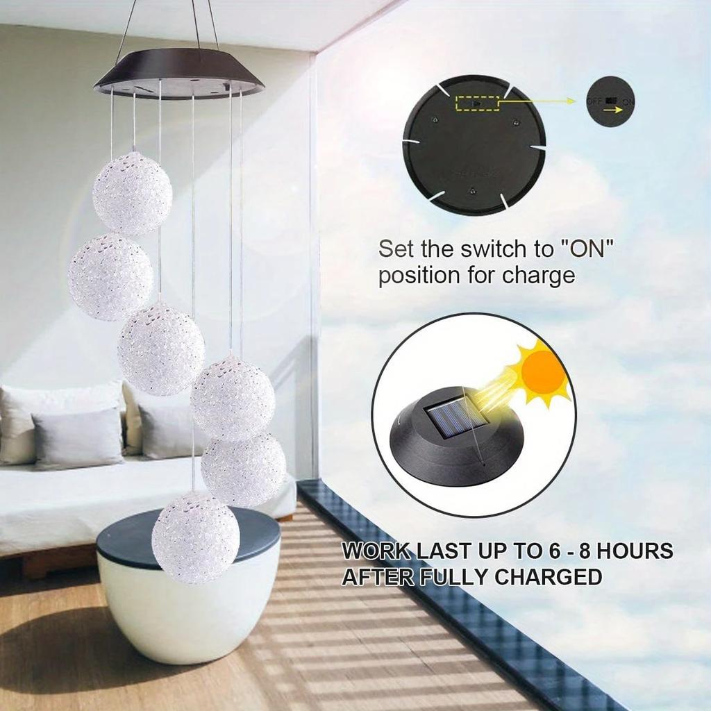 Solar-Powered Color Changing Crystal Ball Wind Chime, Portable Outdoor Light for Patio, Yard, Garden - Plastic Garden Light