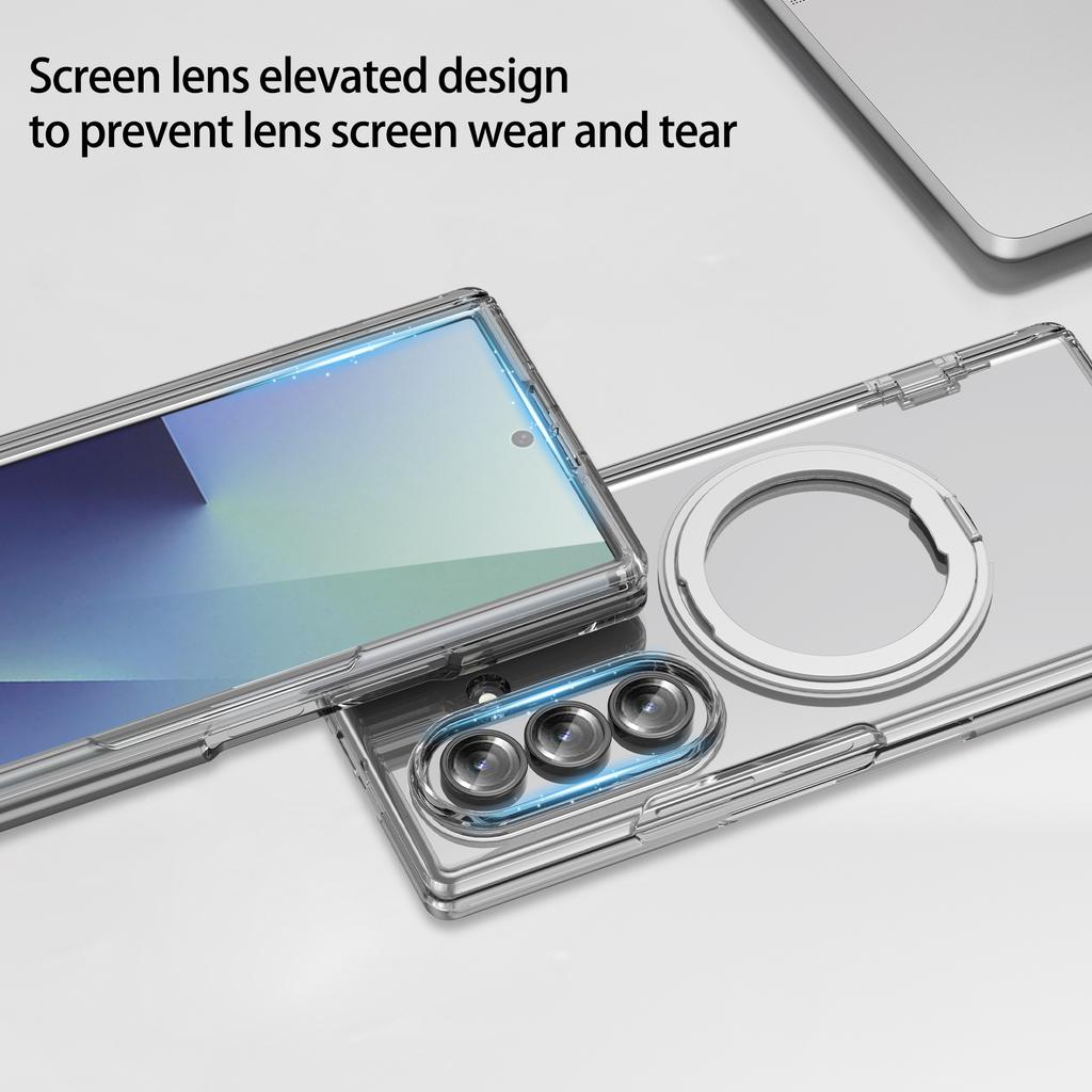 360° Rotating Magnetic Bracket Holder Hinge Magsafe Case for Samsung Galaxy Z Fold 7 6 Tempered Screen Glass Film Protect Wireless Charging Hard Cover