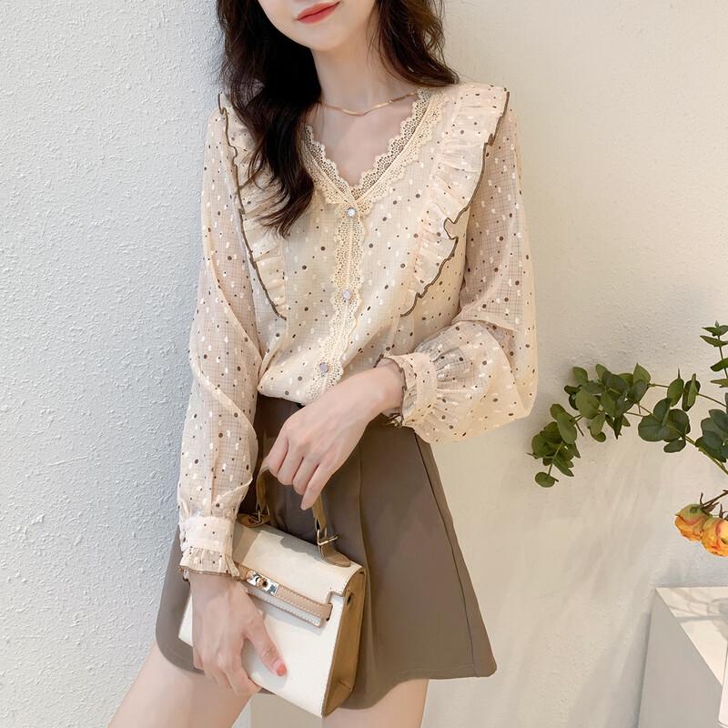 

Mokana Women s Stylish Long-Sleeve Polka Dot Blouse M