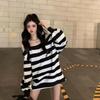 Women New Striped Sweatshirt Loose and Slim Lantern Sleeves Off-shoulder Mid-length Popular on the Street Sweatshirts