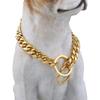 Chain Dog Collar 18K Gold Cuban Link Dog Chain Chain Collar Metal Stainless Steel Heavy Duty Slip Dog Collars for Small, Medium, and Large Dogs(15MM,