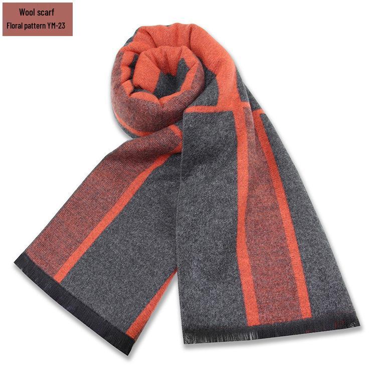 Męski szalik zimowy w czystą szarość w kratę, mieszanka wełny - gruby i ciepły