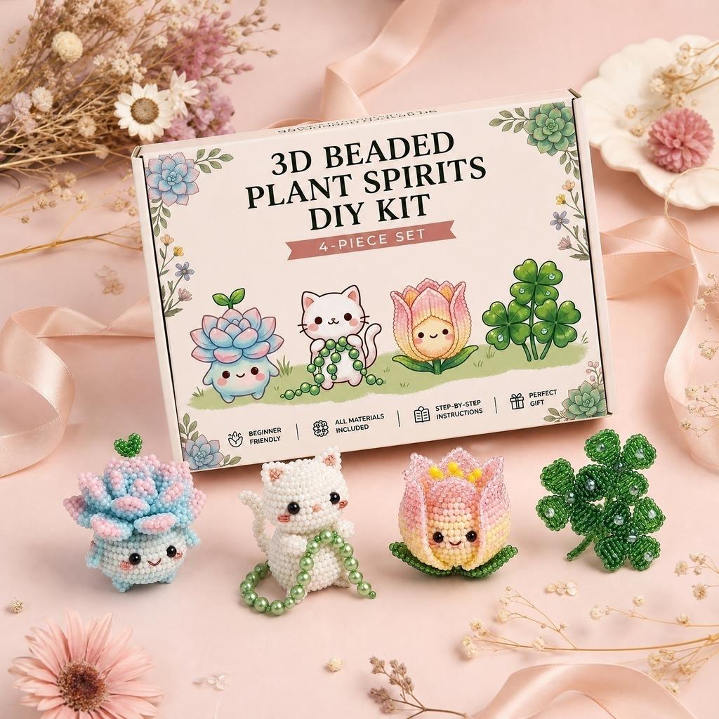 3D Beaded Plant Spirits DIY Kit 4-Piece Set Includes Step-by-Step Instructions All Materials Included Beginner Friendly Crafting Project
