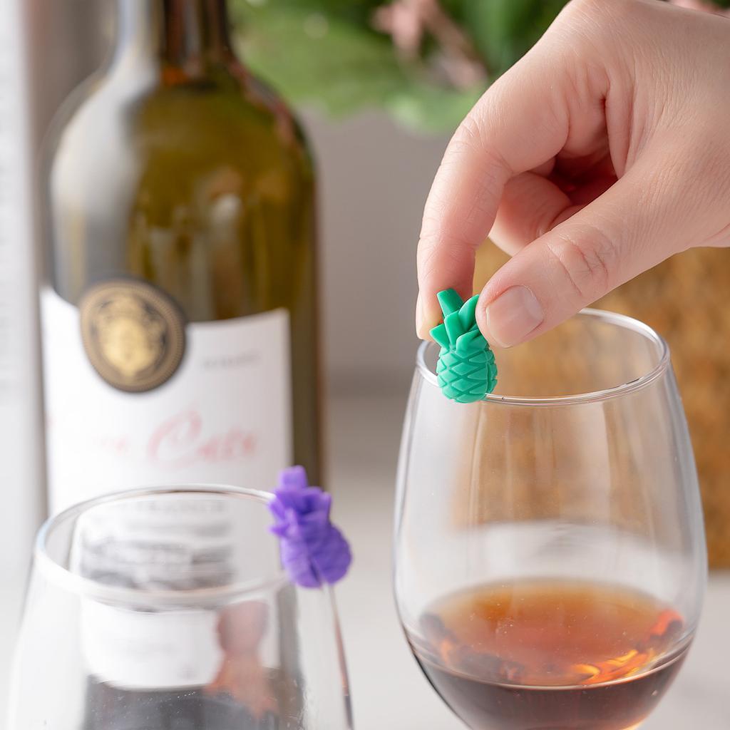 Wine Glass Markers Set of 6 Pineapple Silicone Drink Glass Charms Tags Identification Cup Labels Signs for Party
