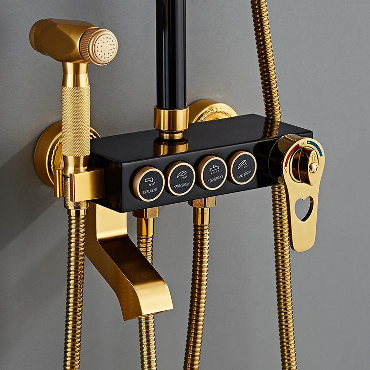 Bathroom Shower Set 4 In 1 Thermostatic Shower Holder Set with Hot and Cold Shower Head High Pressure Stainless Steel Black Gold