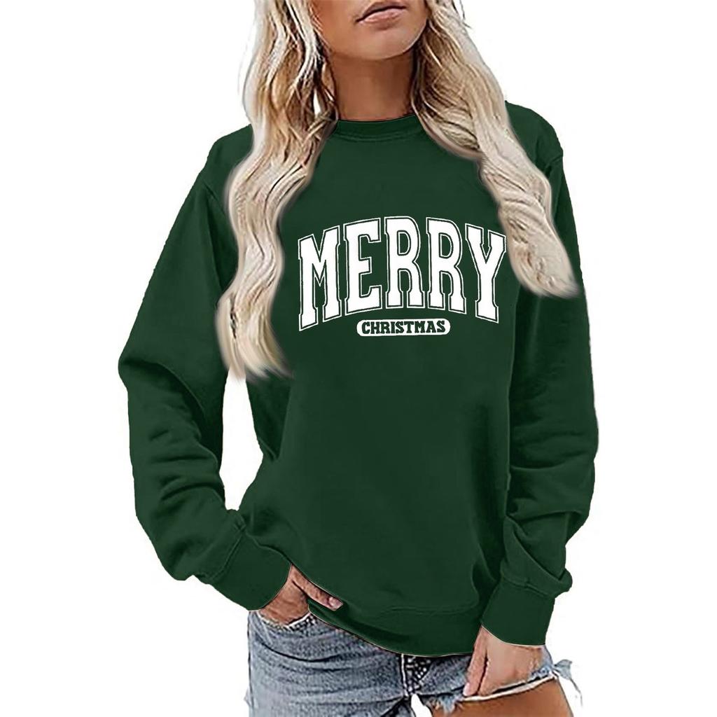 Women's Fashion Long Sleeve Christmas Printed Round Neck Loose Pullover Sweater Top
