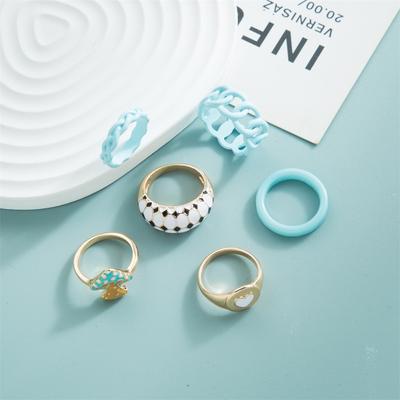 Colorful Rings Set  Fashion Heart Candy Color Metal Heart For Women Vintage Drip Oil Rings Finger Jewelry Set