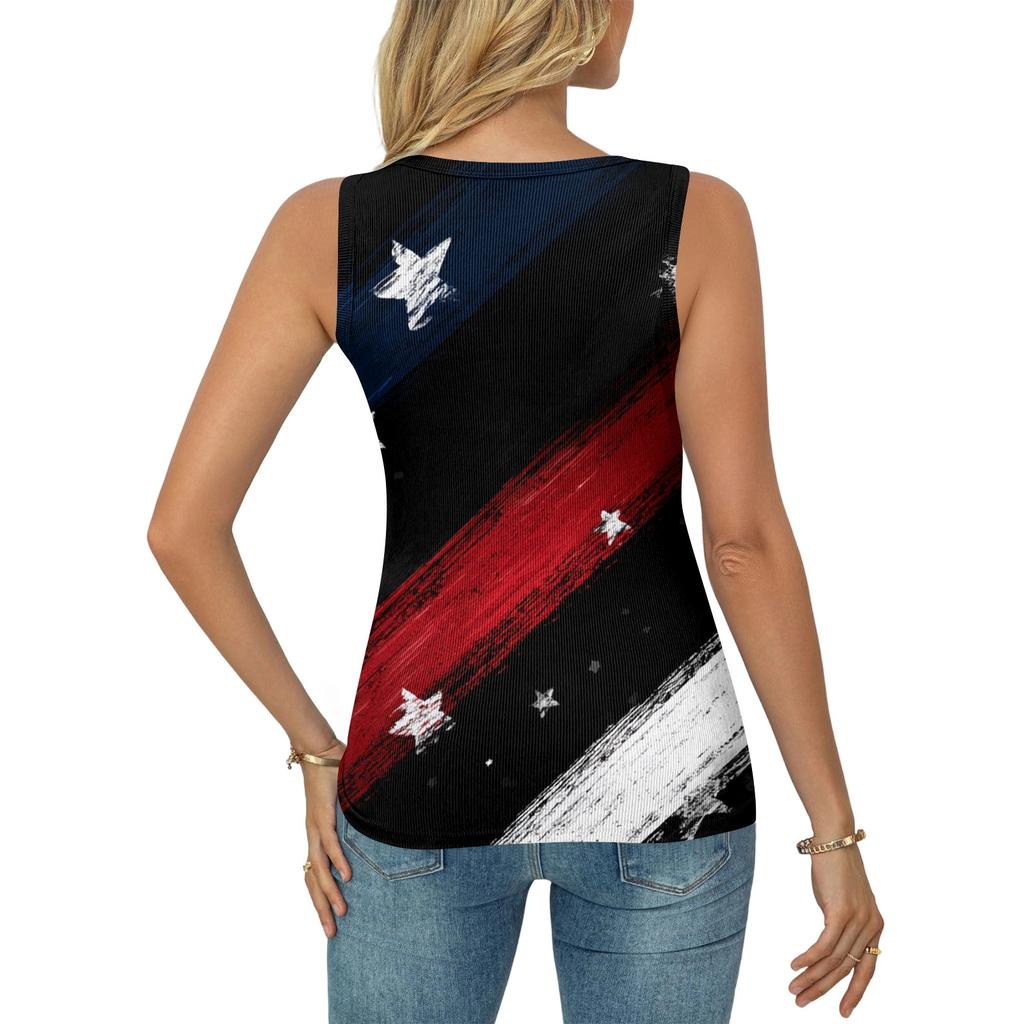 Women's Summer Fashionable Casual Independence Day Printed Round Neck Sleeveless Top Fitted Vest