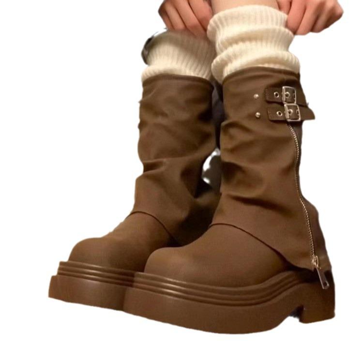 Fashion Short Boots 2025 Spring New Thick Soled Women's Boots High Heels Women's Retro British Style Short Boots Women