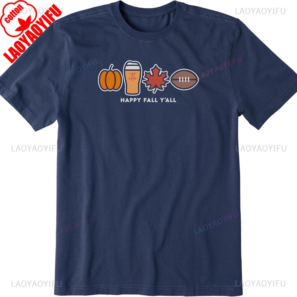 

Happy Autumn Pumpkin Beer Maple Leaf Football Man Thanksgiving Day Graphic T Shirts Woman Summer High Quality Cotton Tshirt 4XL