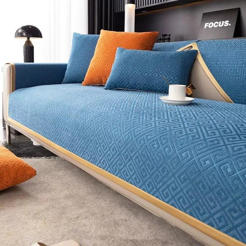 

Роскошный сетчатый чехол для дивана, скандинавский жаккардовый чехол для дивана с золотыми краями, подушка для дивана, полотенце для гостиной, коврик для дивана, современный нескользящий домашний декор для отдыха 70x70cm 1pcs