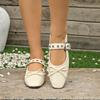 French Retro Square Head Grandma Shoes One-word Buckle with Doudou Single Shoes Temperament Flat Bow Spring and Summer