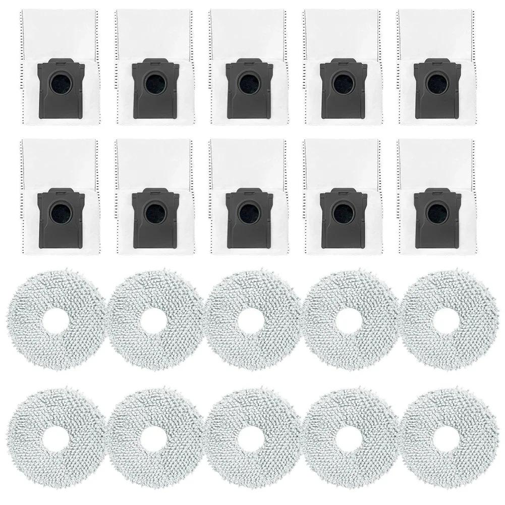 10 Pack Mop Pads And Dust Bags For Mova E40 Ultra Robot Vacuum, Microfiber Mops With Multi-Layer Filter Bags