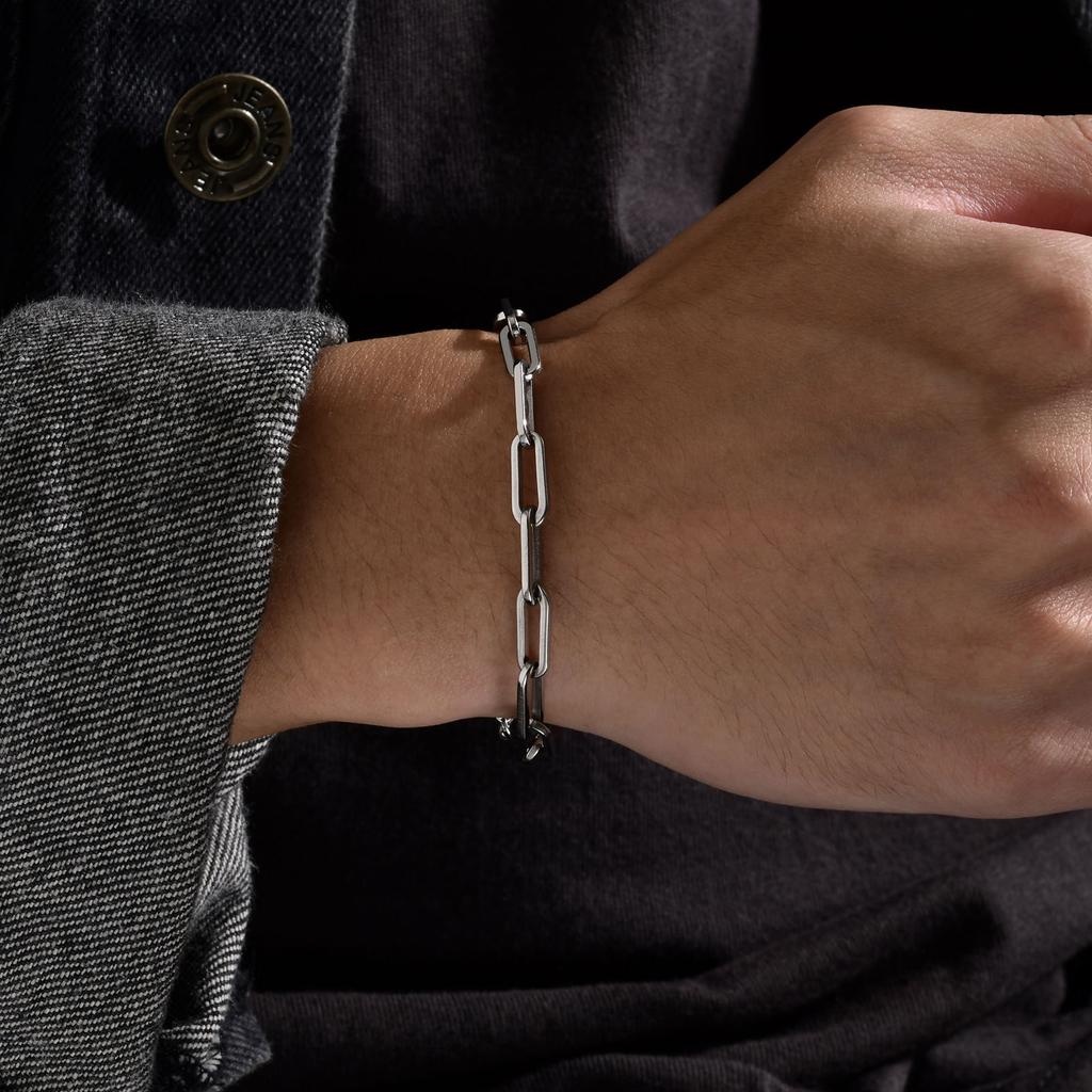 5mm Paperclip Chain Bracelets for Men Women,Waterproof Rectangle Stainless Steel Links Wristband,Trendy Zircon Gifts