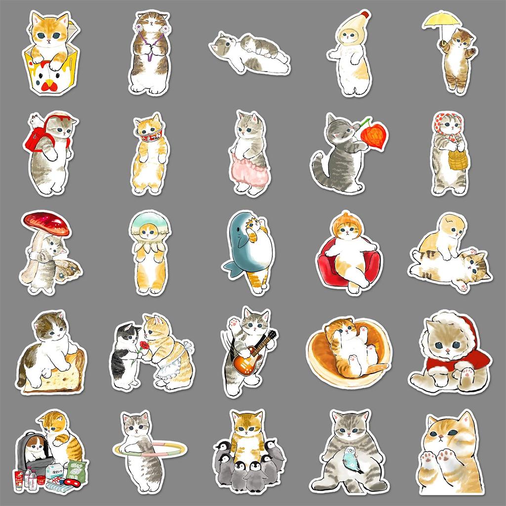 50 Cute Hand-Drawn Kitten Doodle Stickers for Water Bottles and Computers