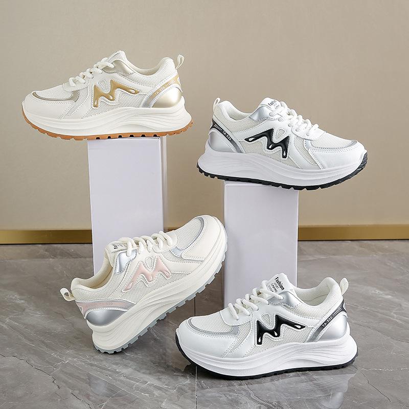 Mesh Breathable Sneakers Women's 2025 New Spring Casual Dad Shoes Show Small Feet, Lightweight Platform Running Shoes Women