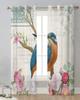 Vintage Flowers Bird Sheer Curtains for Living Room Decoration Window Curtains for Kitchen Tulle Voile Organza Curtains