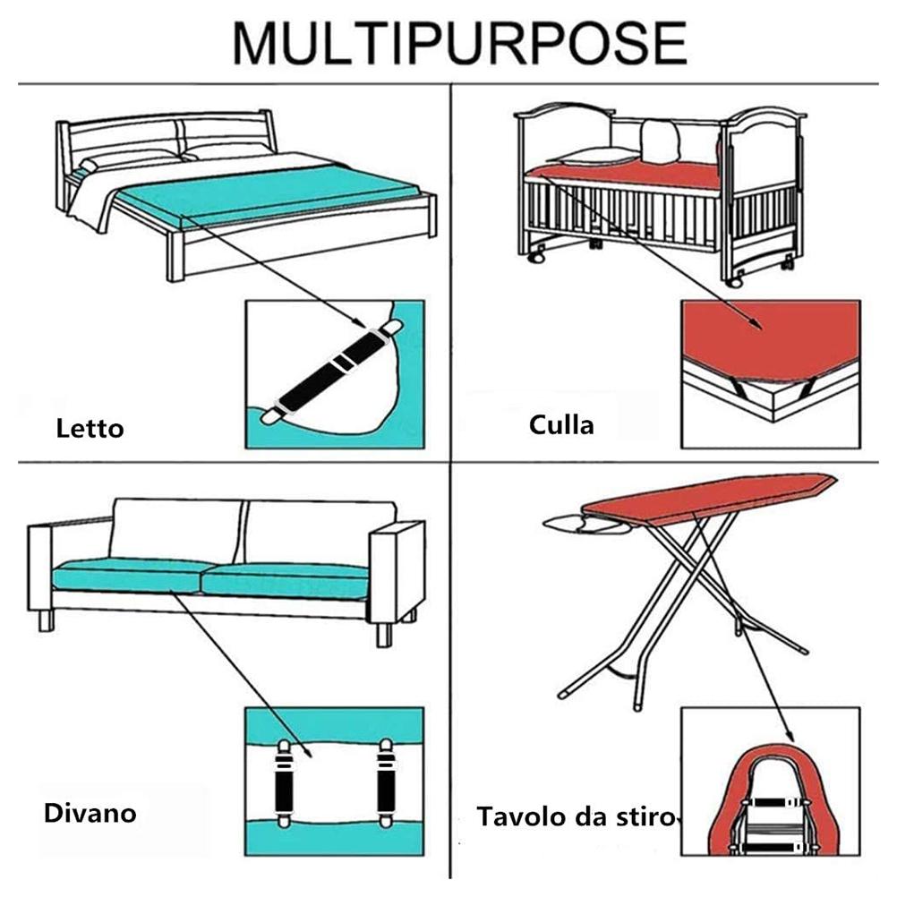 8 pezzi Clip per lenzuola Regolabili Bretelle per materasso Clip Elastica Supporto per letto Cinghie di fissaggio per lenzuola Copri divano