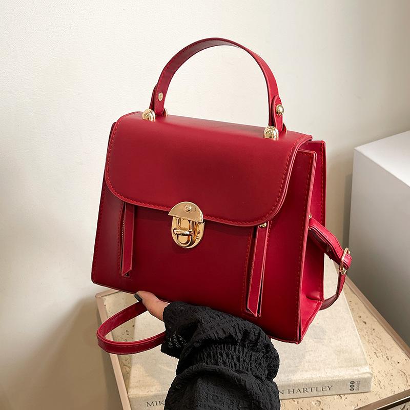 Borsa a tracolla quadrata con fibbia a lucchetto, semplice e retrò, per donna, da usare quotidianamente