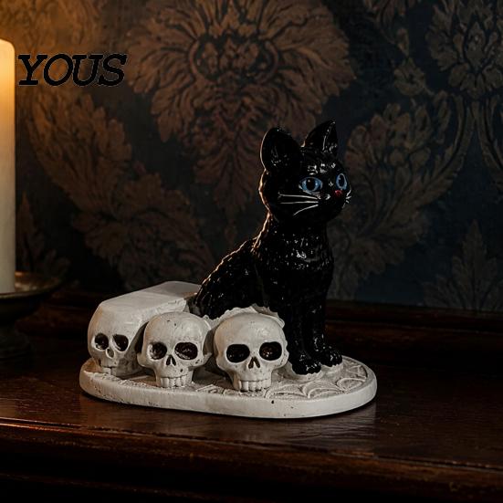 Durable Desktop Statue for Halloween Dog/Cat Skull Figurine, Resin Gothic Animal Haunted House Theme Accessory Desk Fireplace, Spooky Home Tabletop