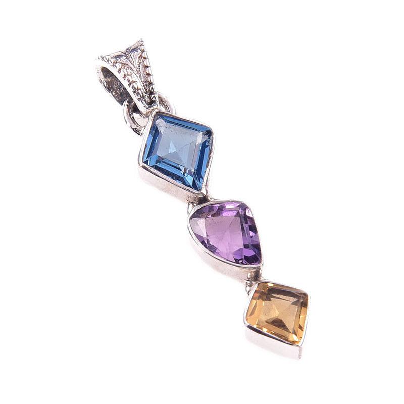 Natural Blue Topaz ,Pink Amethyst 925 Solid Sterling Silver Pendant 1.50" i7l75