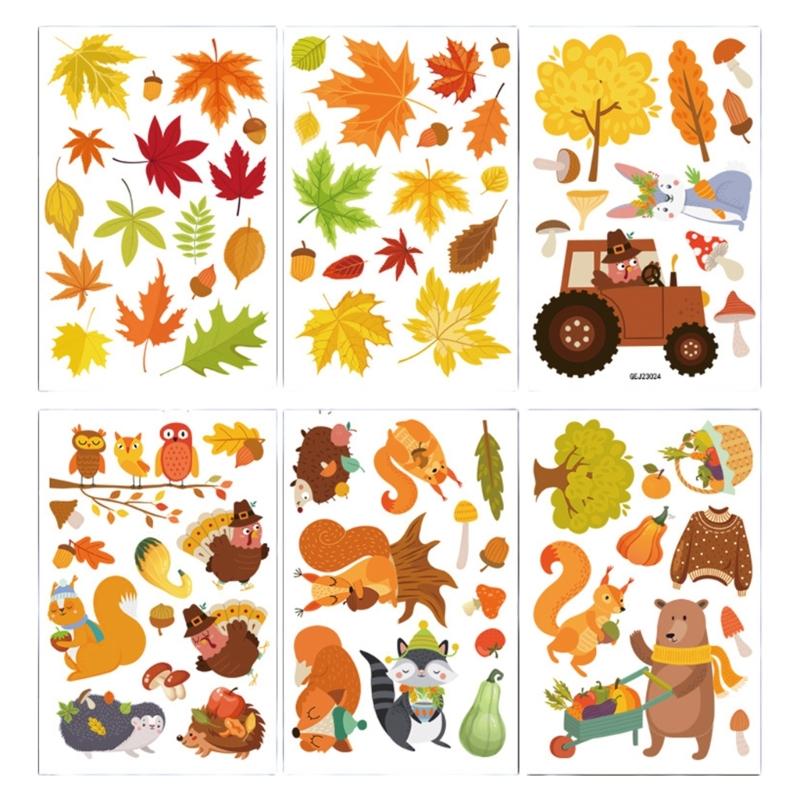 6PCS Fall Window Cling Plastic For Living Room Bedroom Seasonal Decoration