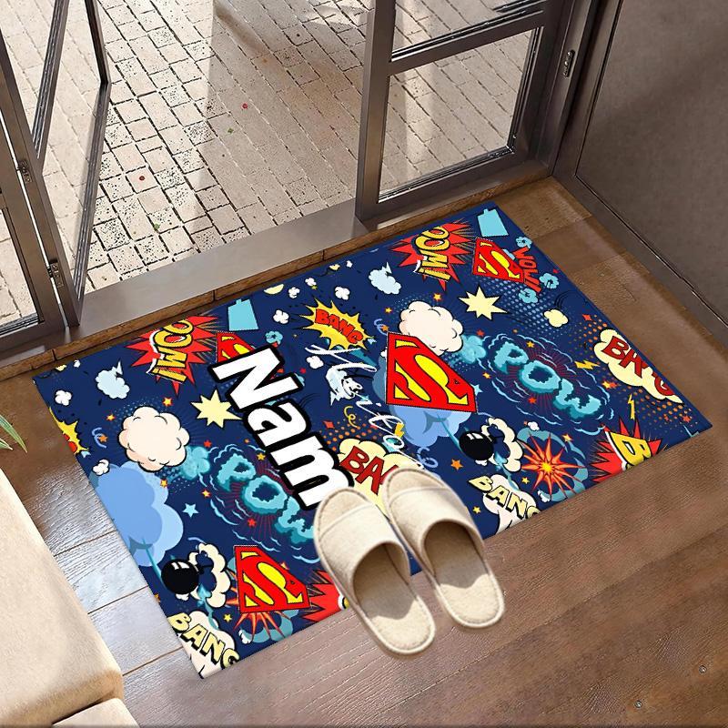 Custom Name Personalized Superman Print Carpet, Versatile Home Decor Rug, for Playroom, Apartment, Balcony, Entryway, Hallway Gift
