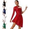 Women's Gymnastics Figure Skating Bodysuit S-XXL: Rhinestone Color Block Mesh Long Sleeve Chest Pleats Jumpsuit with Buttoned Crotch