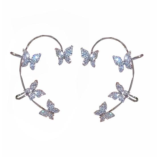 1 Pair Clip Earrings Butterfly Rhinestone Jewelry Temperament Arc Ear Cuffs for Daily Wear