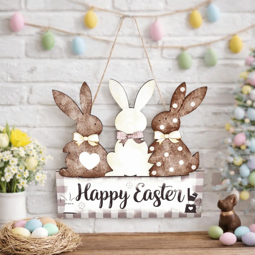 Rustic Look Easter Door Hanging Decor Colorful Rabbit Door Hanging Easter Welcome Sign  Front Door