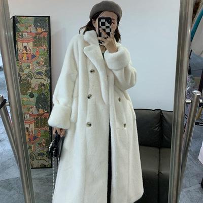 Autumn and Winter New Imitation Mink Fur Eco-friendly Fur European Mink Velvet Double-breasted Coat Extra Long Coat