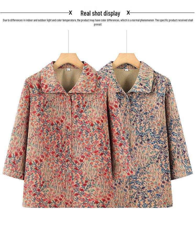 2026 Spring/Autumn Floral Print Plus Size Loose Comfortable Shirt for Middle-aged & Elderly Women