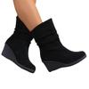 Large-sized wedge and pleated mid-calf boots thick-soled suede women's boots autumn P273