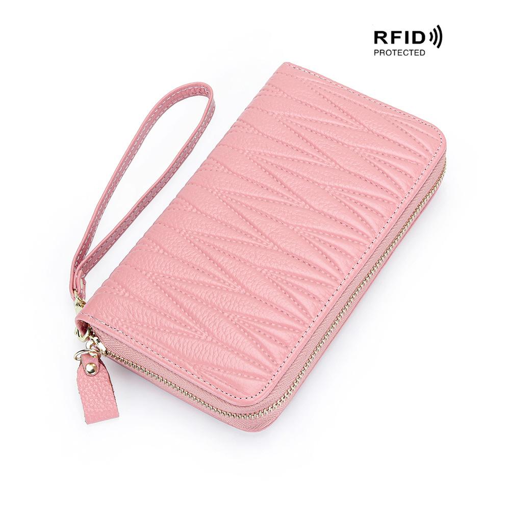 Leather Women's RFID Wallet Long Zipper Handbag Wallet Multi-card Position Card Bag Anti-degaussing Large Capacity Soft Cowhide
