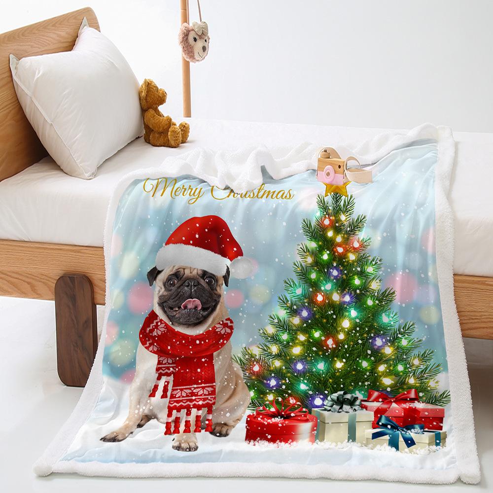 Christmas Illustration 4 Lamb Fleece Blanket Thickened 2D Digital Printing Crystal Fleece Blanket