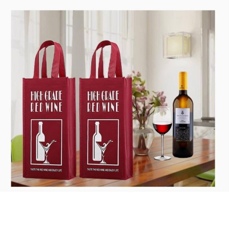 Non Woven Red Wine Bag Thickened Gift Packaging Pouches Double Bottle Hand-held Wine Pocket Environmentally Friendly Printing Multi Purpose Tote Bags
