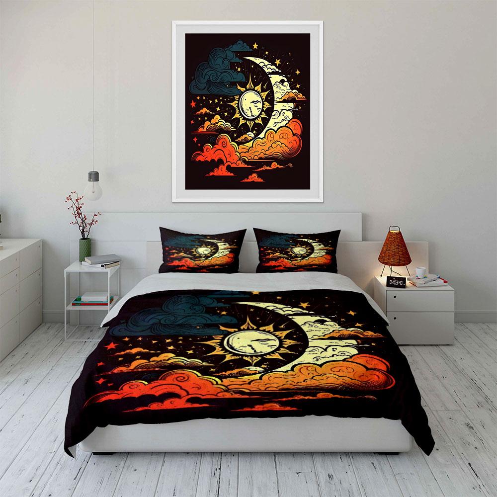 Sun Moon Stars Themed Set Multiple Sizes Kid'S And Adults' Bedroom Exquisite 3Pc Bedding Set, Gift