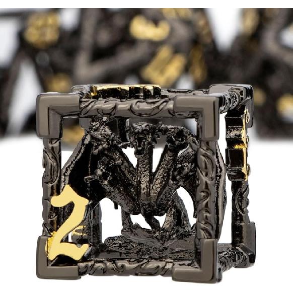 ARUOHHA Hollow DND Dice Set Copper Blue 5-Headed Dragon D and D Dice with Gift Box, Dungeons and Dragons Role Playing Games 7PCS Metal Polyhedral