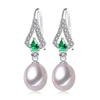 LSOOYH 8-9 mm naturlige ferskvannsperleøreringer Grønn krystallmote lange øredobber for kvinner